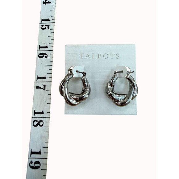 Talbots Silver-Tone Twisted Hoop Earrings Casual Streetwear Work Business Date - Picture 2 of 4